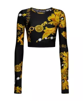 Укороченный топ с длинными рукавами и логотипом под поясом Versace, мультиколор