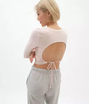 Укороченный топ с длинными рукавами и открытой спиной Aeropostale, розовый