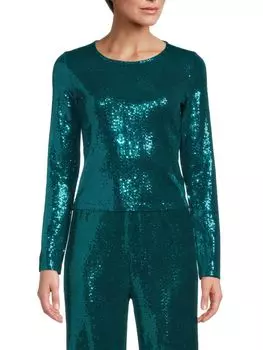 Укороченный топ с длинными рукавами и пайетками Renee C., цвет Teal Green