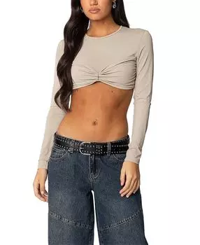 Укороченный топ с длинными рукавами и сборками Edikted, коричневый/бежевый