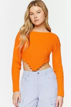 Укороченный топ с длинными рукавами и V-образным краем в рубчик Forever 21, оранжевый