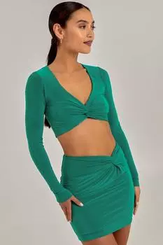 Укороченный топ с длинными рукавами и закрученной передней частью Pink Vanilla, зеленый