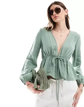 Укороченный топ с длинными рукавами и завязками из марли ASOS DESIGN