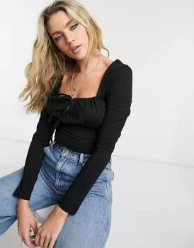 Укороченный топ с длинными рукавами и завязками ASOS DESIGN