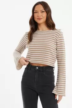 Укороченный топ с длинными рукавами в кремовую полоску QUIZ Clothing
