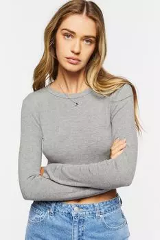 Укороченный топ с длинными рукавами в рубчик Forever 21, серый