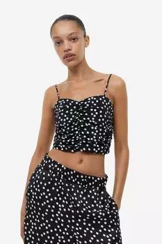 Укороченный топ с драпировкой H&M, черный/точечный