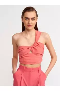 Укороченный топ с драпировкой на одно плечо – Розово-розовый Dilvin