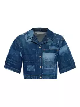 Укороченный топ с газетным принтом PALM ANGELS, синий