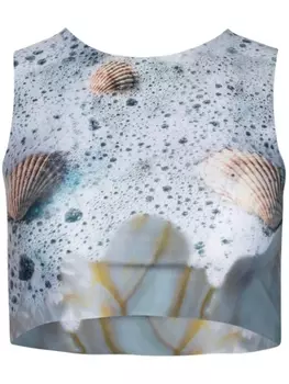 Укороченный топ с графичным принтом Di Petsa, синий