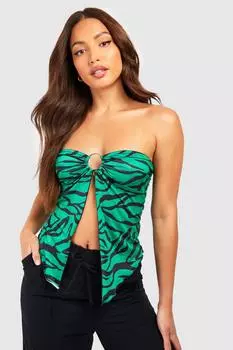 Укороченный топ с кольцом с принтом tall zebra Boohoo, зеленый