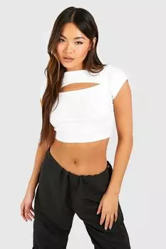 Укороченный топ с коротким рукавом, базовый вырез в ребку Boohoo, белый