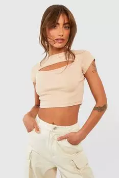 Укороченный топ с коротким рукавом, базовый вырез в ребку Boohoo, серый