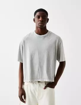 Укороченный топ с короткими рукавами, эффектом выцветания и квадратным кроем Bershka, серый