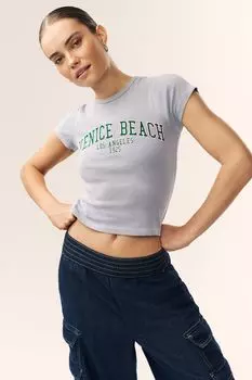 Укороченный топ с короткими рукавами и графикой Next, серый