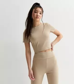 Укороченный топ с короткими рукавами и каменным вырезом для девочек New Look, светло-серый