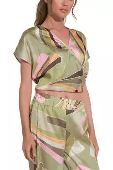 Укороченный топ с короткими рукавами и V-образным вырезом зеленого цвета Manla ELAN