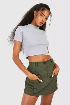 Укороченный топ с короткими рукавами и воронкообразным вырезом basic rib Boohoo, серый