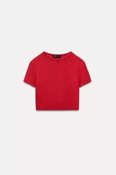 Укороченный топ с короткими рукавами ZARA, бордовый