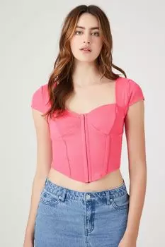 Укороченный топ с корсетом ребристой вязки на крючках и ушках Forever 21, розовый
