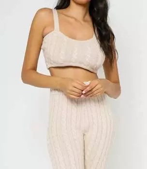 Укороченный топ с косой вязкой бежевого цвета OLIVACEOUS