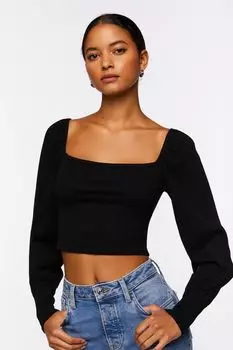 Укороченный топ с крестьянскими рукавами Forever 21, черный