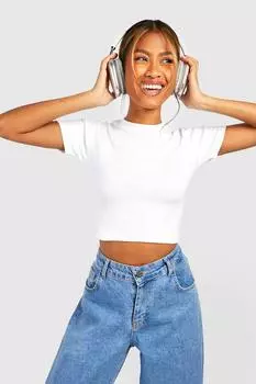 Укороченный топ с круглым вырезом basic rib с короткими рукавами Boohoo, белый