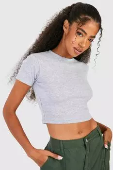 Укороченный топ с круглым вырезом basic rib с короткими рукавами Boohoo, серый