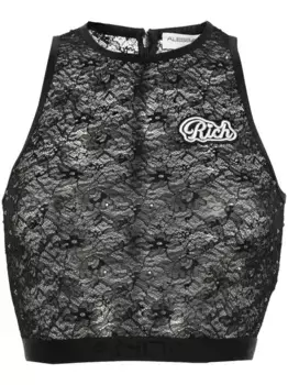 Укороченный топ с кружевом Alessandra Rich, черный