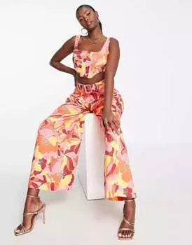 Укороченный топ с квадратным вырезом ASOS LUXE с ярким цветочным принтом