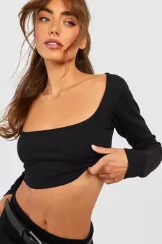 Укороченный топ с квадратным вырезом basic Boohoo, черный