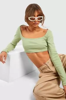Укороченный топ с квадратным вырезом basic Boohoo, оливковый