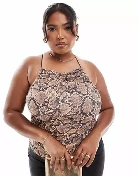 Укороченный топ с квадратным вырезом и оборками ASOS DESIGN Curve с животным принтом