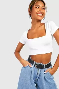 Укороченный топ с квадратным вырезом и рукавами basic rib Boohoo, белый