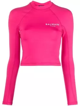 Укороченный топ с логотипом Balmain, розовый