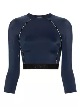 Укороченный топ с логотипом Balmain, синий