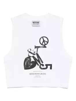 Укороченный топ с логотипом MOSCHINO JEANS, белый