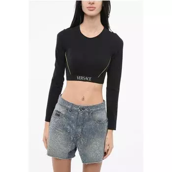 Укороченный топ с логотипом на полосе Versace, Black