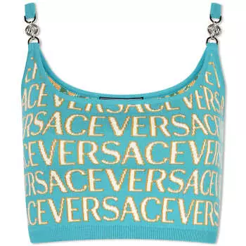 Укороченный топ с логотипом Versace, синий