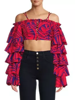 Укороченный топ с многослойными рукавами и принтом Claude Kameni, красный