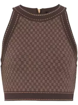 Укороченный топ с монограммой BALMAIN, коричневый