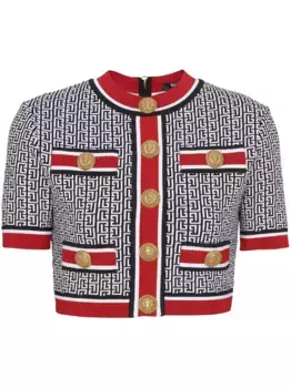 Укороченный топ с монограммой BALMAIN, синий