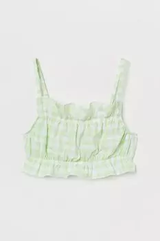 Укороченный топ с оборками H&M, светло-зеленый/белая клетка
