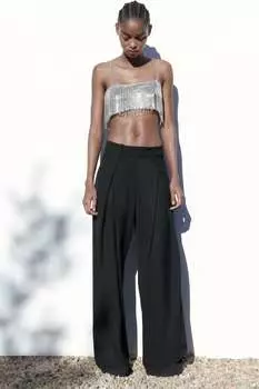 Укороченный топ с окрашиной и стразами ZARA, серебряный