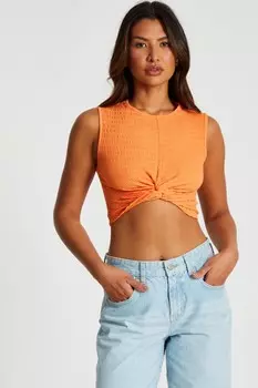 Укороченный топ с оранжевым узлом спереди QUIZ Clothing