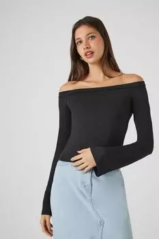 Укороченный топ с открытыми плечами Forever 21, черный