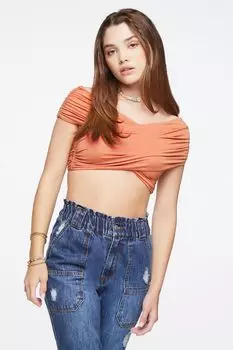 Укороченный топ с открытыми плечами и перекрестием Forever 21, оранжевый