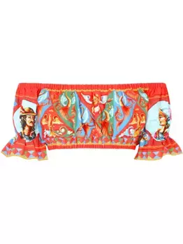 Укороченный топ с открытыми плечами и принтом Carretto DOLCE & GABBANA, красный