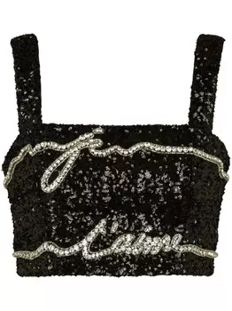 Укороченный топ с пайетками Balmain, черный