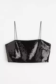Укороченный топ с пайетками H&M, черный